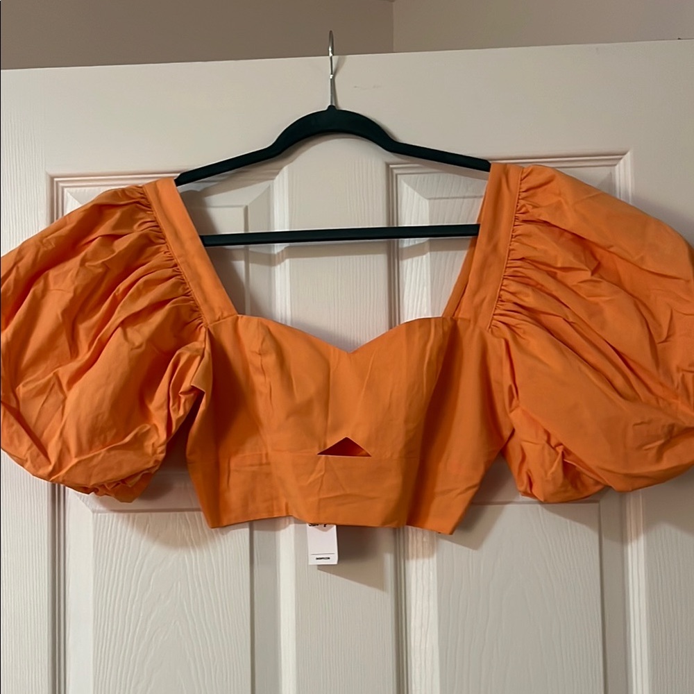 Showpo Orange Crop Top with Puffed Sleeves and Cut Out